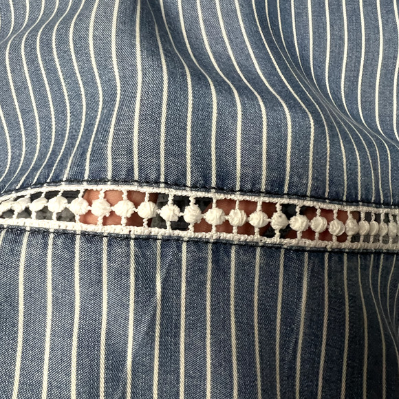 Kelly Renee Blouse Women Medium Blue Striped Long Sleeve Bell Sleeve V Neck Boho - Picture 7 of 9